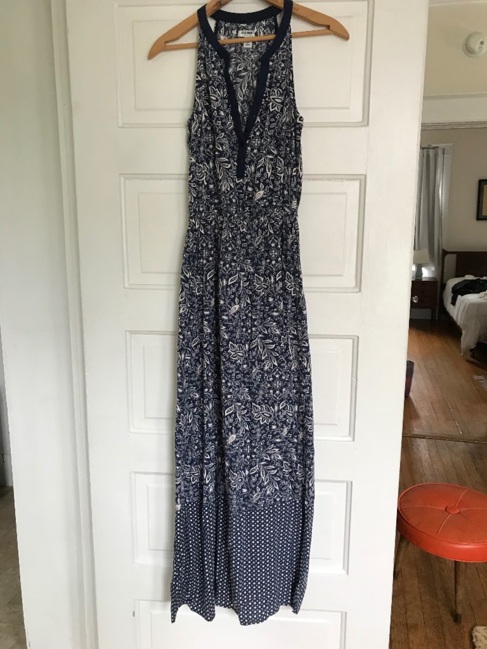 Floral Maxi Halter Dress XS Blue Paisley Cottage Boho Country Old Navy